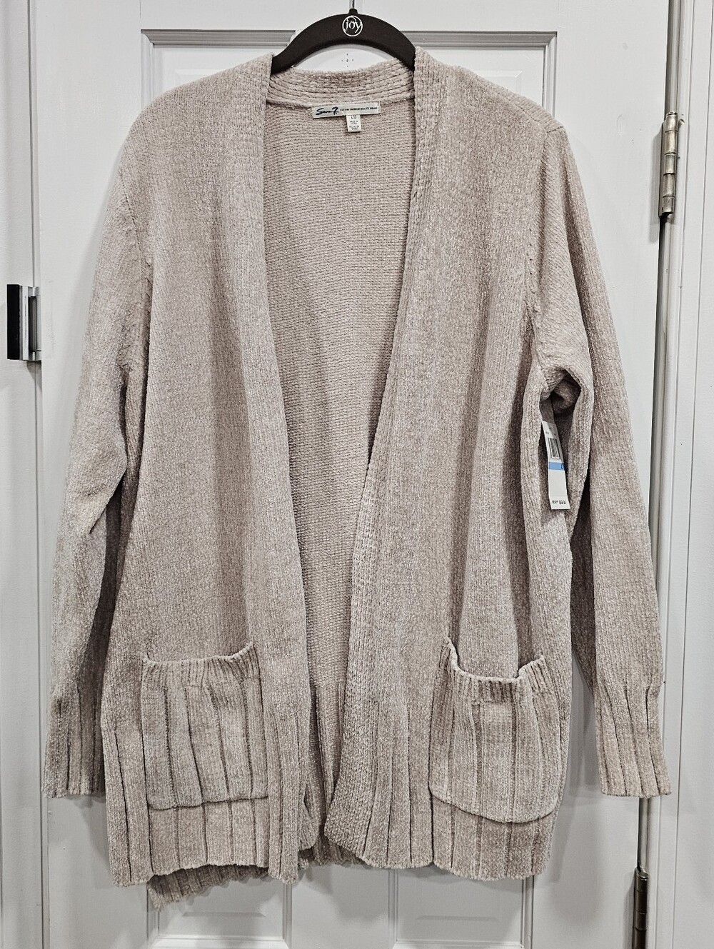 NWT Seven7 Plush Chenille Open Front Cardigan Sweater Taupe Large